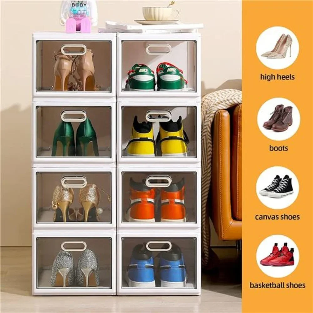 Set of 8 Foldable Shoe Storage Box, 4 Layers Stackable Shoe Organizer
